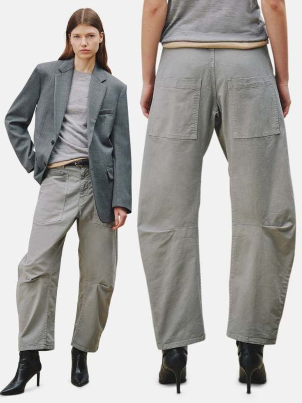 Nili Lotan Shon Pant Grey Barrel Leg Cotton Twill Size 8